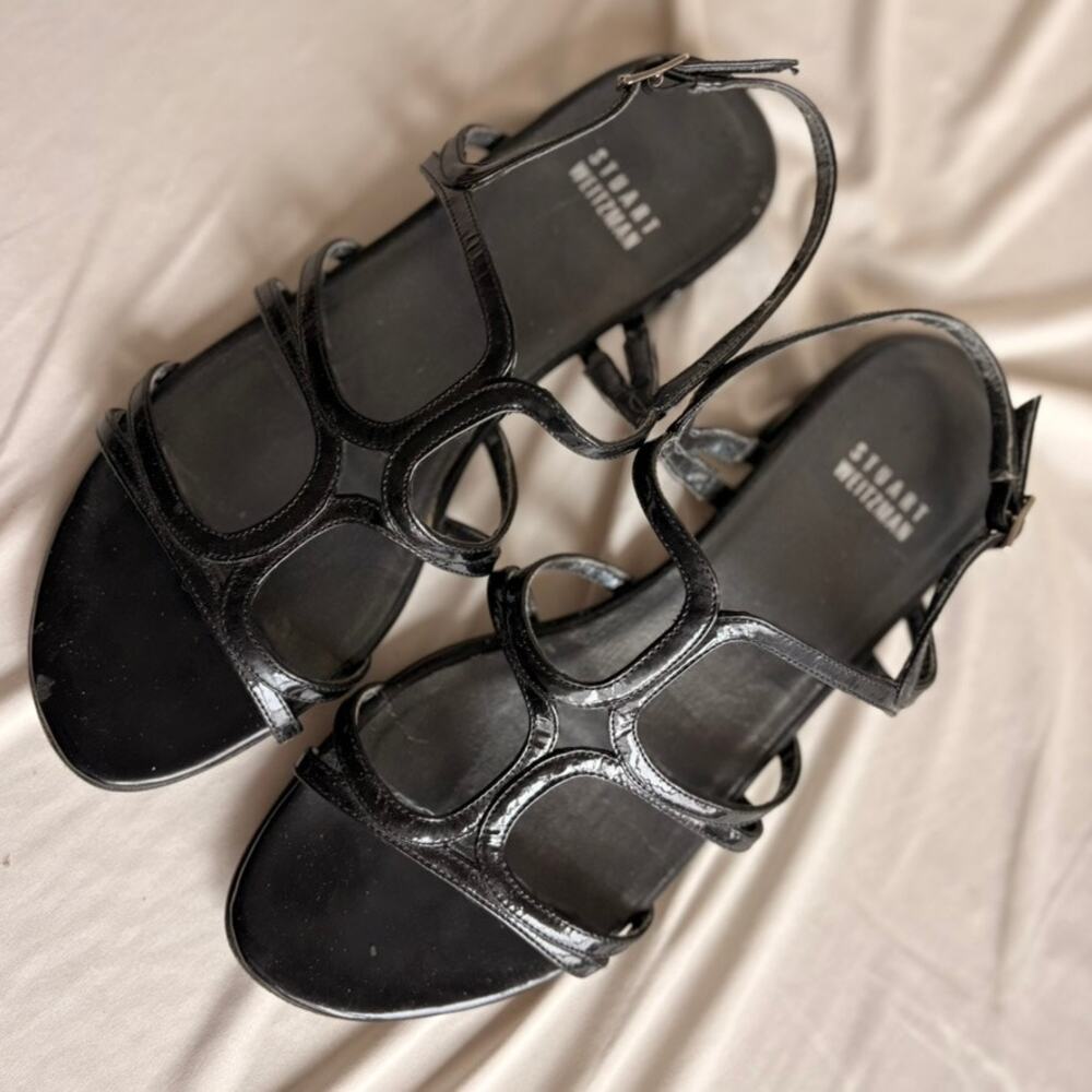Stuart Weitzman Black Patent Leather T-Strap Flats - Size 7.5 - Picture 6 of 8